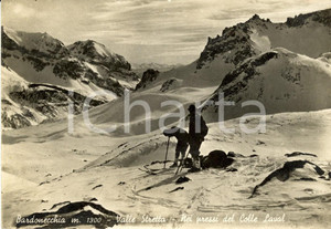Cartolina originale da collezione 1950 ca BARDONECCHIA (TO) Valle STRETTA Sciatori al Colle LAVAL *Cartolina FG VG 1