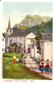 Cartolina originale da collezione 1915 ca FOBELLO (VC) Contadine con gerla sulla strada per CERVATTO *Cartolina NV 1