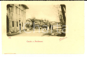 Cartolina originale da collezione 1900 ca PORDENONE Una battuta di caccia con i cani *Cartolina animata FP NV 1