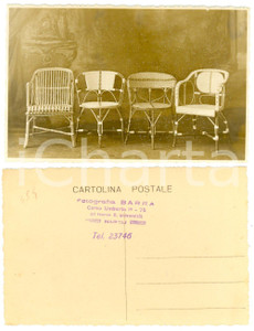 Fotografia d'epoca originale 1930 ca NAPOLI ARREDAMENTO Set poltroncine in vimini *Foto cartolina BARRA 1