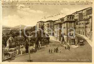 Cartolina originale da collezione 1940 POTENZA Veduta di Piazza XVIII AGOSTO *Cartolina ANIMATA con auto FG VG 1