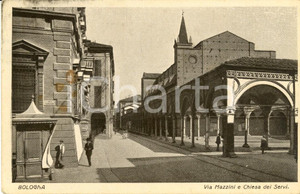 Cartolina originale da collezione 1927 BOLOGNA Via MAZZINI e Chiesa SANTA MARIA dei SERVI *Cartolina ANIMATA FP VG 1