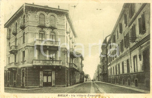Cartolina originale da collezione 1924 BIELLA Veduta di Via VITTORIO EMANUELE *Cartolina postale FP VG 1