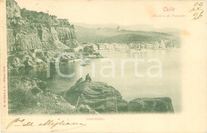 Cartolina originale da collezione 1900 ca CELLE LIGURE SV Uomo sulla scogliera e panorama Cartolina FP VG 1