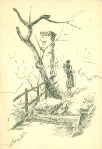 Cartolina originale da collezione 1935 ca Pellegrina in marcia sui monti Illustrata LOSIO Cartolina FG NV 1