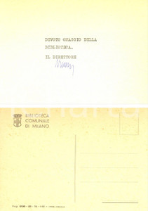Autografo originale 1951 MILANO BIBLIOTECA COMUNALE Cartolina autografo direttore Giovanni BELLINI 1