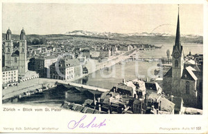 Cartolina originale da collezione 1903 ZURICH (CH) Blick vom SAINT PETER - Panorama *Cartolina postale FP VG 1