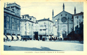 Cartolina originale da collezione 1930 ca PIACENZA Veduta di piazza CAVALLI con chiesa San FRANCESCO *ANIMATA FP 1