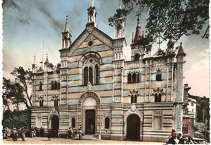 Cartolina originale da collezione 1950 ca RAPALLO Santuario Nostra Signora MONTALLEGRO Facciata Cartolina ANIMATA 1