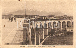 Cartolina originale da collezione 1938 CUNEO Panorama dal Ponte Viadotto sul fiume STURA *Cartolina ANIMATA FP VG 1