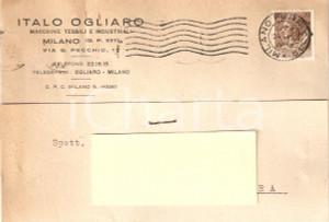 Cartolina originale da collezione 1954 MILANO Italo OGLIARO Macchine tessili e industriali *Cartolina Commerciale 1