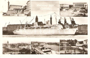 Cartolina originale da collezione 1955 ca GOTEBORG SVEZIA Vedutine con transatlantico KUNGSHOLM Cartolina 1