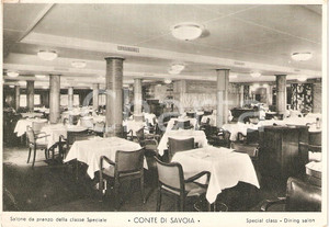 Cartolina originale da collezione 1933 MARINA Transatlantico CONTE DI SAVOIA Salone da pranzo Classe speciale 1