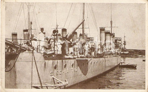 Cartolina originale da collezione 1910 ca MARINA MILITARE Cacciatorpediniere SCHIAFFINO *Cartolina ANIMATA 1