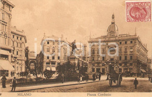 Cartolina originale da collezione 1907 MILANO Piazza Cordusio ANIMATA con calesse *Cartolina FP VG 1