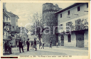 Cartolina originale da collezione 1938 Giaveno Val Sangone *Via Roma Animata e bici 1