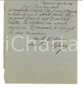 Oggetto da collezione cartaceo 1902 TORINO Il sedile per il cesso di VERZUOLO non Ã¨ adatto 1