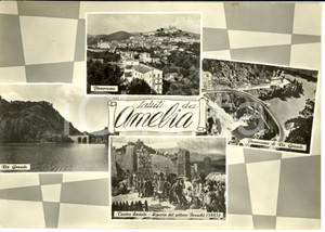 Cartolina originale da collezione 1960 AMELIA (TR) Vedutine con RIO GRANDE e teatro *Cartolina postale FG VG 1