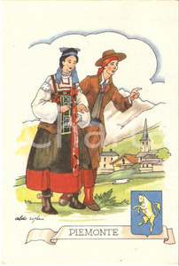 Cartolina originale da collezione 1950 PIEMONTE Costumi regionali Ill. ALDO CIGHERI Cartolina postale 1 1