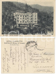 Cartolina originale da collezione 1938 RAPALLO GE Hotel ELISABETTA Autografo N. DI LEVA proprietario FP VG 1
