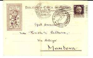 Cartolina originale da collezione 1932 MILANO Biblioteca Civica alla  Rivista di Cultura  Cartolina DANNEGGIATA 1