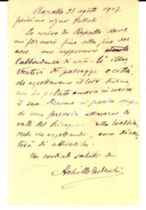 Autografo originale 1907 RAPALLO GE Achille TEDESCHI a Franz PELLATI per un articolo AUTOGRAFO 1