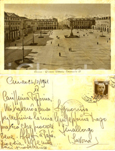 Autografo originale 1942 CUNEO Piazza Vittorio Emanuele II *Cartolina Federico DRAGO FP VG 1