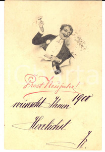 Autografo originale 1900 WIEN (AU) Cartolina a Leontina GIACOBAZZI VISTARINO Auguri Anno Nuovo 1
