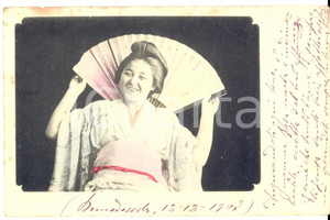 Cartolina originale da collezione 1907 DOMODOSSOLA (VB) Bella giapponese con ventaglio *Cartolina MemÃ¨ PELLINI 1