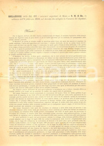 Documento originale, autentico 1909 ROMA Relazione su risultati del Governo GIOLITTI Documento 1