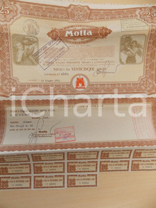 Oggetto da collezione cartaceo 1961 MILANO MOTTA dolciaria ed alimentare Titolo 25 azioni con cedole 2 1