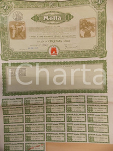 Oggetto da collezione cartaceo 1969 MILANO MOTTA dolciaria ed alimentare Titolo da 50 azioni con cedole 1