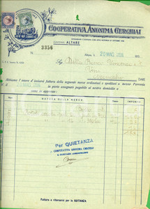 Documento originale, autentico 1938 ALTARE (SV) Cooperativa Anonima Cerchiai *Fattura commerciale intestata 1