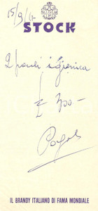 Materiale pubblicitario d’epoca 1967 LIQUORI STOCK Brandy *Ricevuta pubblicitaria 8x17 cm 1