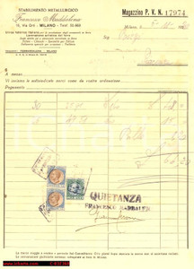 Manoscritto, lettera originale 1930 MILANO VIA ORTI 16 Metallurgica Francesco Maddalena Milanof Fattura 1