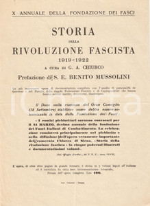 Materiale pubblicitario d’epoca 1929 ROMA Storia Rivoluzione Fascista *Prefazione MUSSOLINI 1