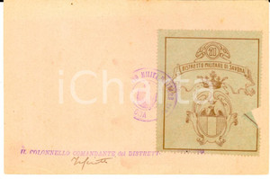 Cartolina originale da collezione 1900 ca SAVONA Distretto Militare 71 - Cartolina firma comandante TASCIOTTI 1