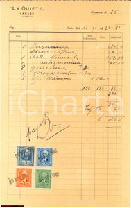 Documento originale, autentico 1942 VARESE Casa di Cura LA QUIETE ricevuta 1