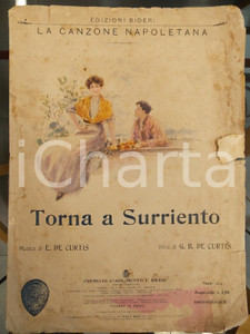 Oggetto da collezione cartaceo 1920 ca DE CURTIS Torna a Surriento Canzone napoletana Ed. BIDERI DANNEGGIATO 1