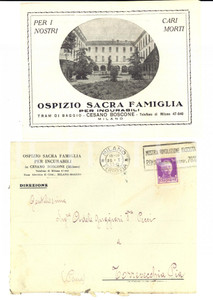 Materiale pubblicitario d’epoca 1933 CESANO BOSCONE (MI) Ospizio SACRA FAMIGLIA per malati incurabili *Volantino 1