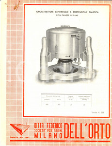 Materiale pubblicitario d’epoca 1955 ca MILANO Federico DELL ORTO Idroestrattore centrifugo con paniere in rame 1