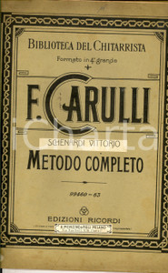 Libro, pubblicazione d'epoca 1910 ca Ferdinando CARULLI Metodo completo per chitarra - 1^ parte *Ed. RICORDI 1