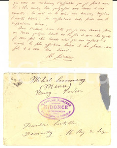 Autografo originale 1919 CLERMONT-FERRAND (F) H. DONCE in morte del cugino Luigi BELLI scultore 1