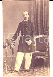 Fotografia d'epoca originale 1870 ca LIVORNO Ritratto di ufficiale con il bastone *Fotografia MARZOCCHINI 1