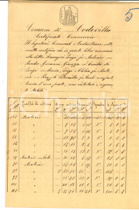 Documento originale, autentico 1890 CODEVILLA (PV) Terre intestate a Luigi RACCAGNI e qualitÃ  delle colture 1