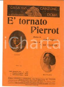 Oggetto da collezione cartaceo 1925 T. DE FILIPPIS Dino RULLI E' tornato Pierrot *Spartito F. LLI FRANCHI ROMA 1