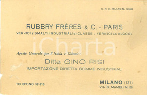 Materiale pubblicitario d’epoca 1930 ca MILANO Vernici smalti industriali RUBBRY FRERES & C. Gino RISI Biglietto 1