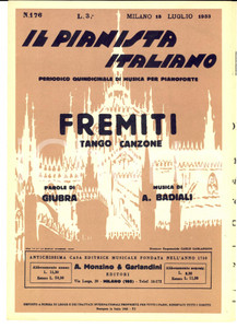 Oggetto da collezione cartaceo 1933 GIUBRA  A. BADIALI Fremiti  Tango canzone Spartito MONZINO & GARLANDINI 1