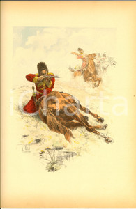 Stampa, bozzetto originale 1890 L. VALLET Le chic Ã  cheval - Soldat CIRCASSE *Lithographie 25x33 cm 1