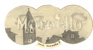 Stampa, bozzetto originale 1950 ca MARCELLO  Una nuvola? Bozzetto a matita per targa DISEGNATO A MANO 1